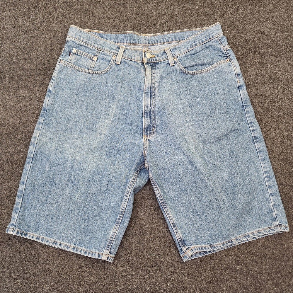 Polo Jeans Co Ralph Lauren Mens 36 Blue Denim Banner Jean Shorts Baggy Y2K Logo